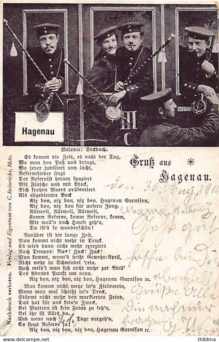 Haguenau - Carte Régimentaire - Chanson - Soldats - Garnison - Ed. C.Heinrich, Metz - Haguenau
