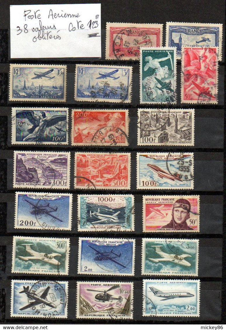 France--Poste Aérienne--Lot De 38 Timbres Oblitérés--cote 123€--.....(classés Dans L'ordre Des N° ).............à Saisir - Andere & Zonder Classificatie