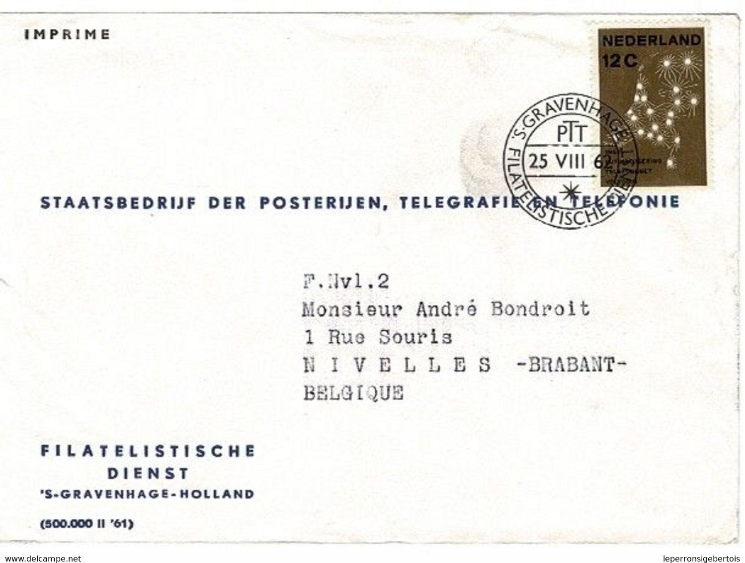 Enveloppe De Sttatsbedrij Der Posterijen, Telegrafie En Telefonie Vers Nivelles - Sonstige & Ohne Zuordnung