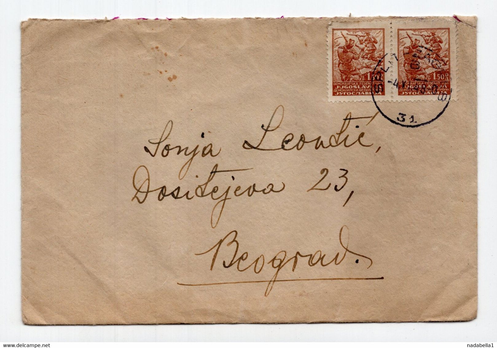 1948 YUGOSLAVIA, CROATIA, TPO 30 SPLIT-ZAGREB, COVER TO BELGRADE, PARTIZANS STAMPS - Briefe U. Dokumente