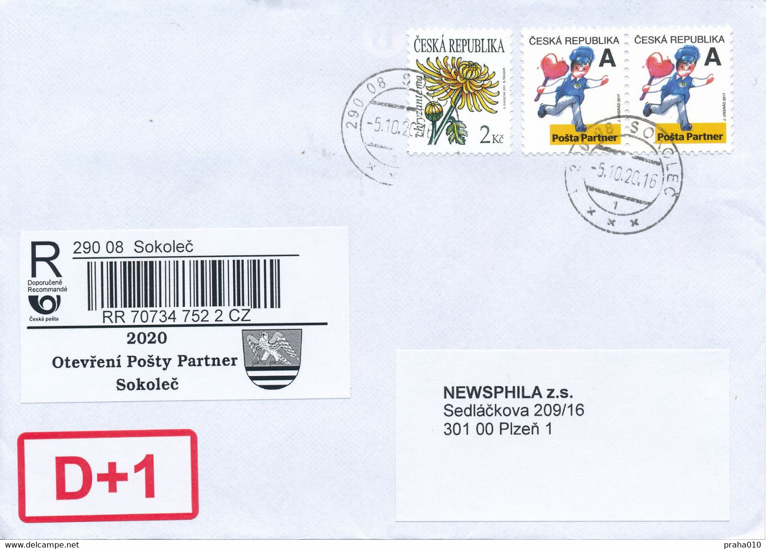 Czech Rep. / Comm. R-label (2020/50) Sokolec: Opening Of The Post Office (Post Partner) Sokolec (sokol = Falcon) (X0358) - Briefe U. Dokumente