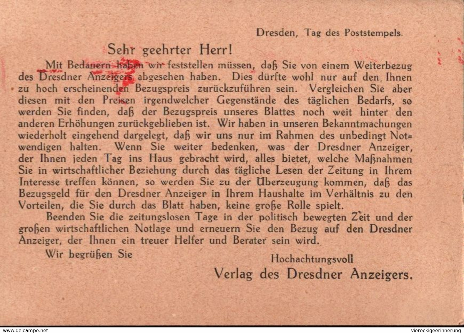 ! 1923 Drucksache Dresden, Meter Cancel, Freistempel, Freistempler, Deutsches Reich, Inflation - Lettres & Documents