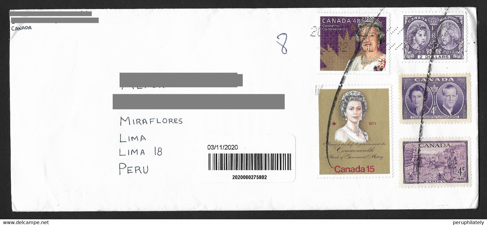 Canada Cover With Queen Elizabeth II Stamps Sent To Peru - Covers & Documents