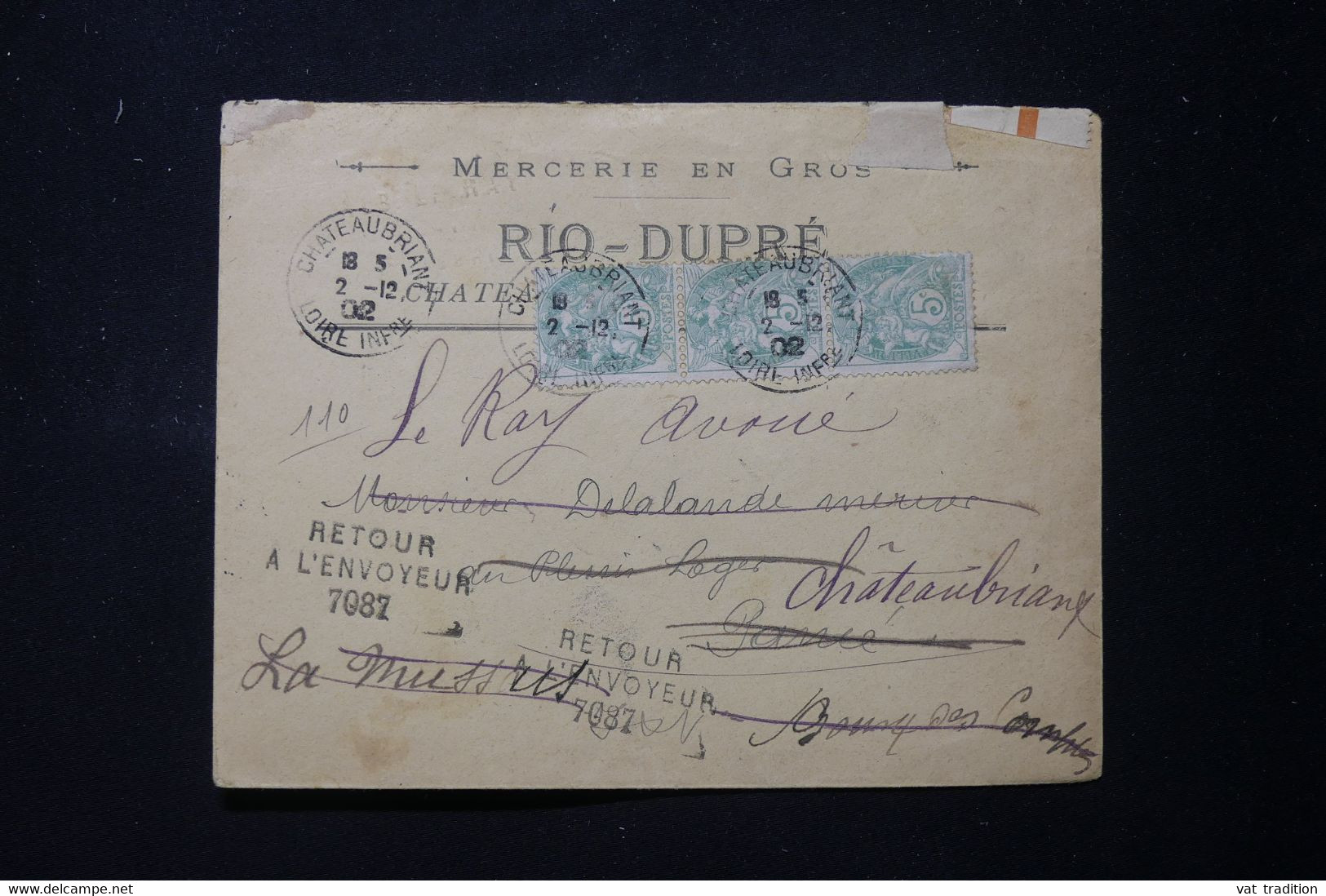 FRANCE - Enveloppe Commerciale De Chateaubriant Pour Pancé Et Retour En 1902, Affranchissement Blanc - L 90105 - 1877-1920: Semi Modern Period