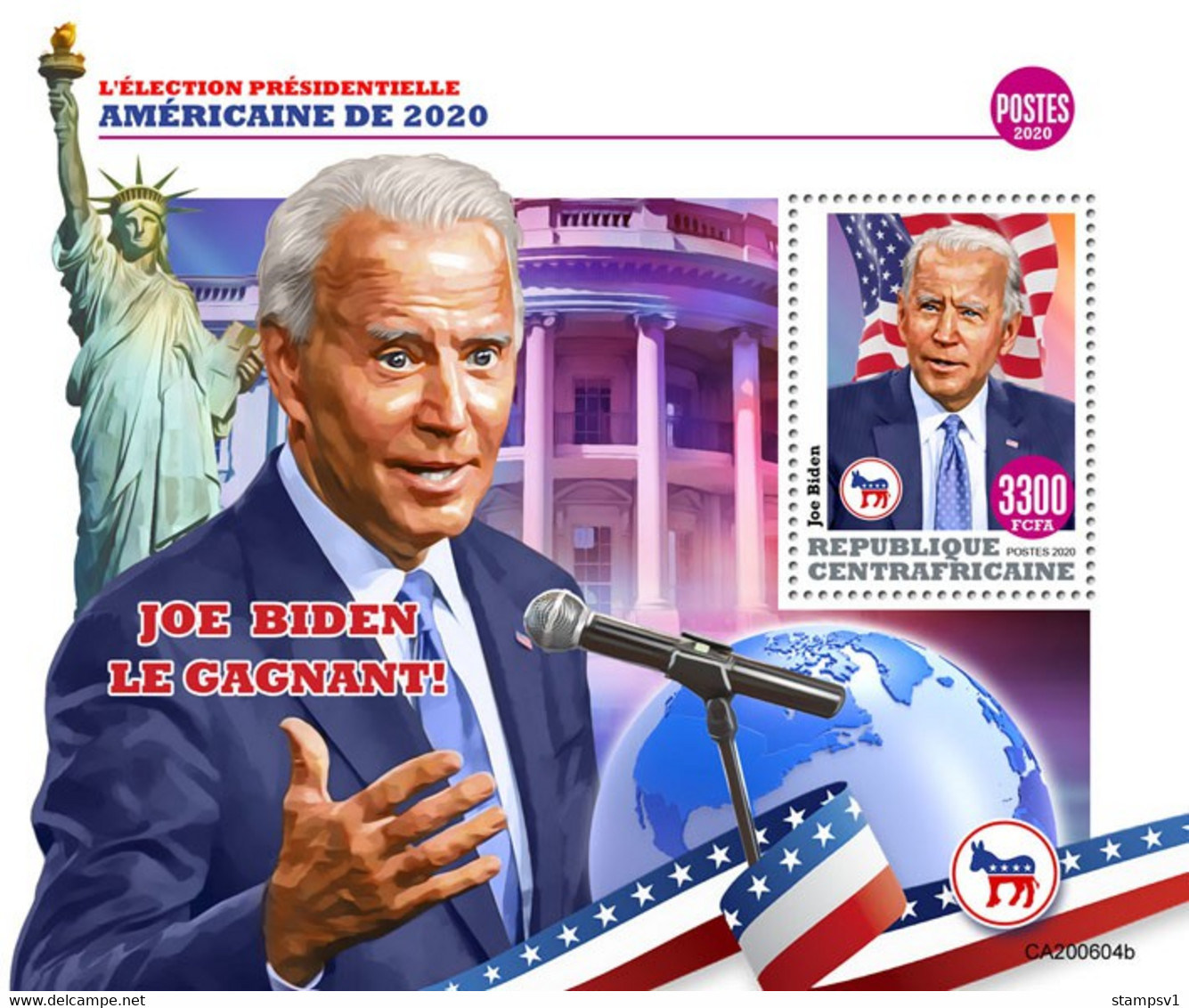 Central Africa 2020 United States Presidential Election: Joe Biden. (604b) OFFICIAL ISSUE - Unclassified