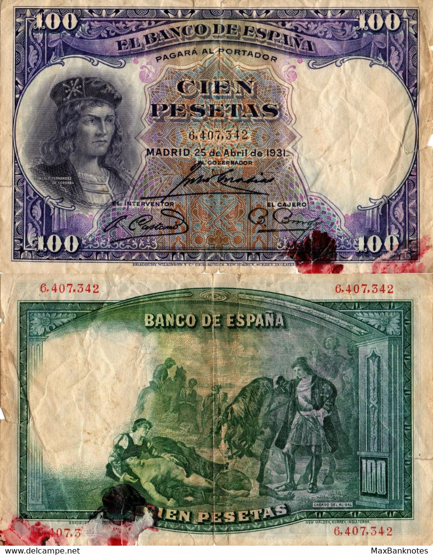 Spain / 100 Pesetas / 1931 / P-83(a) / FI - 100 Pesetas