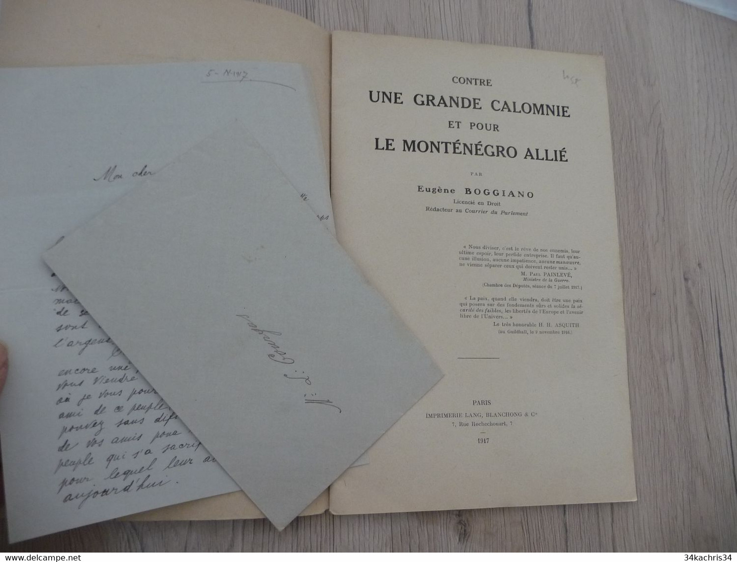 1917 Réservée Au Corps Diplomatique + Lettre Manuscrit Explicatif Boggiano Contre Une Grande Calomnie Pour Le Monténégro - Documents