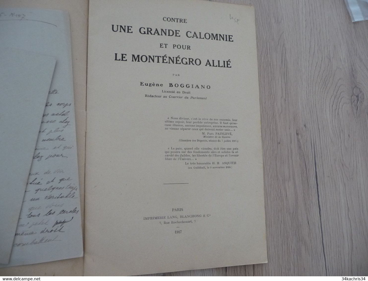 1917 Réservée Au Corps Diplomatique + Lettre Manuscrit Explicatif Boggiano Contre Une Grande Calomnie Pour Le Monténégro - Documenten