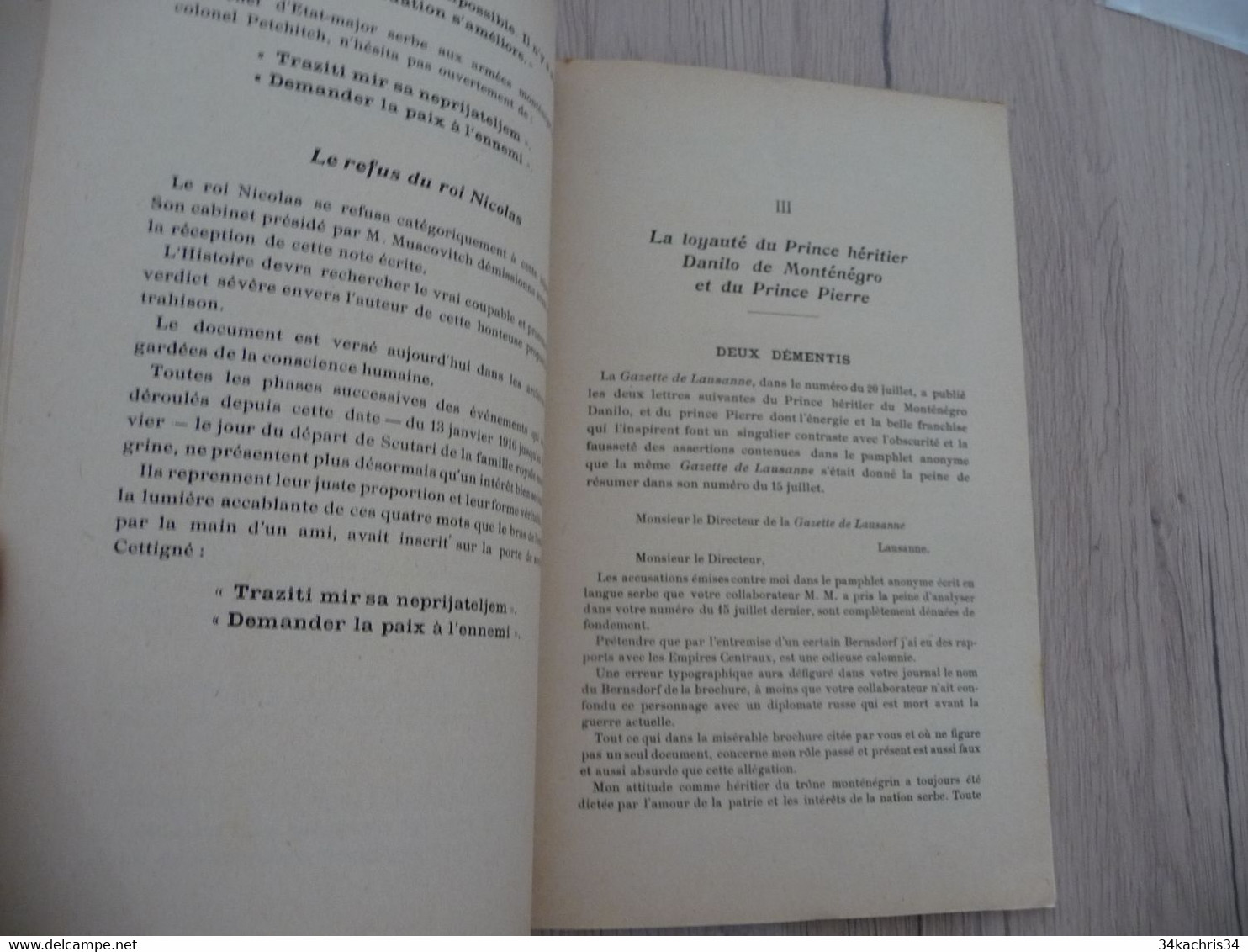 1917 réservée au corps diplomatique + lettre manuscrit explicatif Boggiano Contre une Grande Calomnie pour le Monténégro