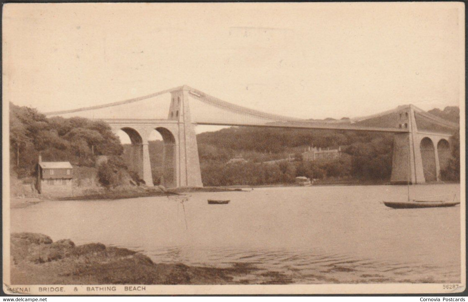 Menai Bridge & Bathing Beach, Anglesey, 1928 - Photochrom Postcard - Anglesey