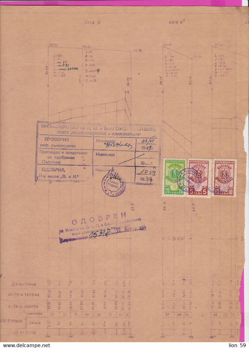 259835 / Bulgaria 1949 - 20+10+5  Leva (1948)  Revenue Fiscaux , Water Supply Plan For A Building In Sofia , Bulgarie - Autres Plans