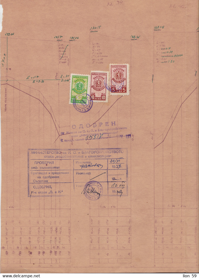 259837 / Bulgaria 1949 - 20+10+5  Leva (1948)  Revenue Fiscaux , Water Supply Plan For A Building In Sofia , Bulgarie - Autres Plans