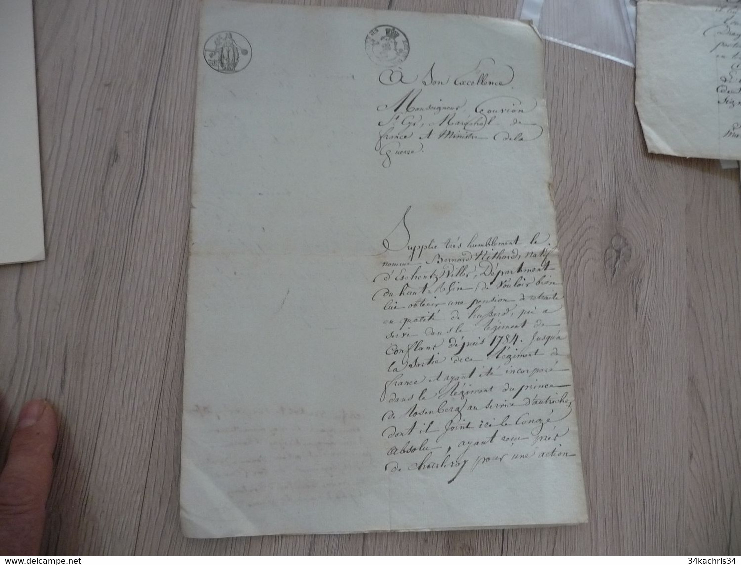 Haut Rhin Demande Pension + Congé Absolu Niedhard Régiment Dragons Price Rosenberg 1818 Autographes - Documentos