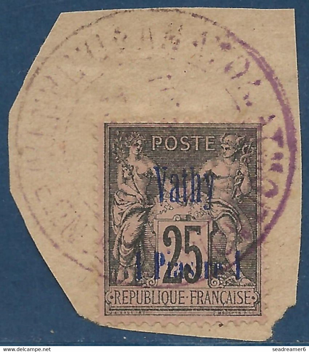 France Colonies Vathy Sur Fragment N° 7 Oblitéré Grand Cachet Violet (illisible) Mais Pas Conventionel ?? Des Infos ? - Oblitérés