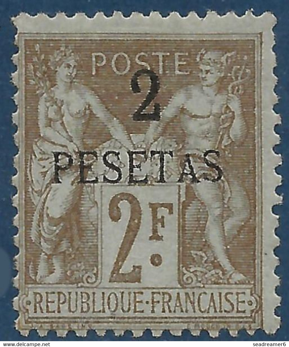 France Colonies Maroc N°8* 2 Pesetas Sur 2FR Tres Frais Signé Calves & Thiaude - Ungebraucht