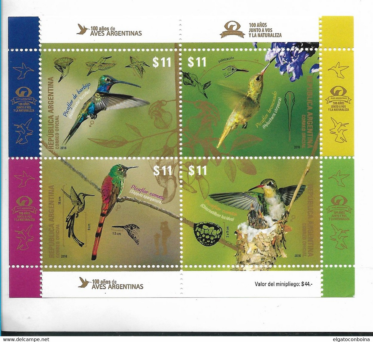 ARGENTINA 2016 BIRDS FROM ARGENTINA MINI SHEET BLOCK OF FOUR VALUES MNH MINT VF - Autres & Non Classés