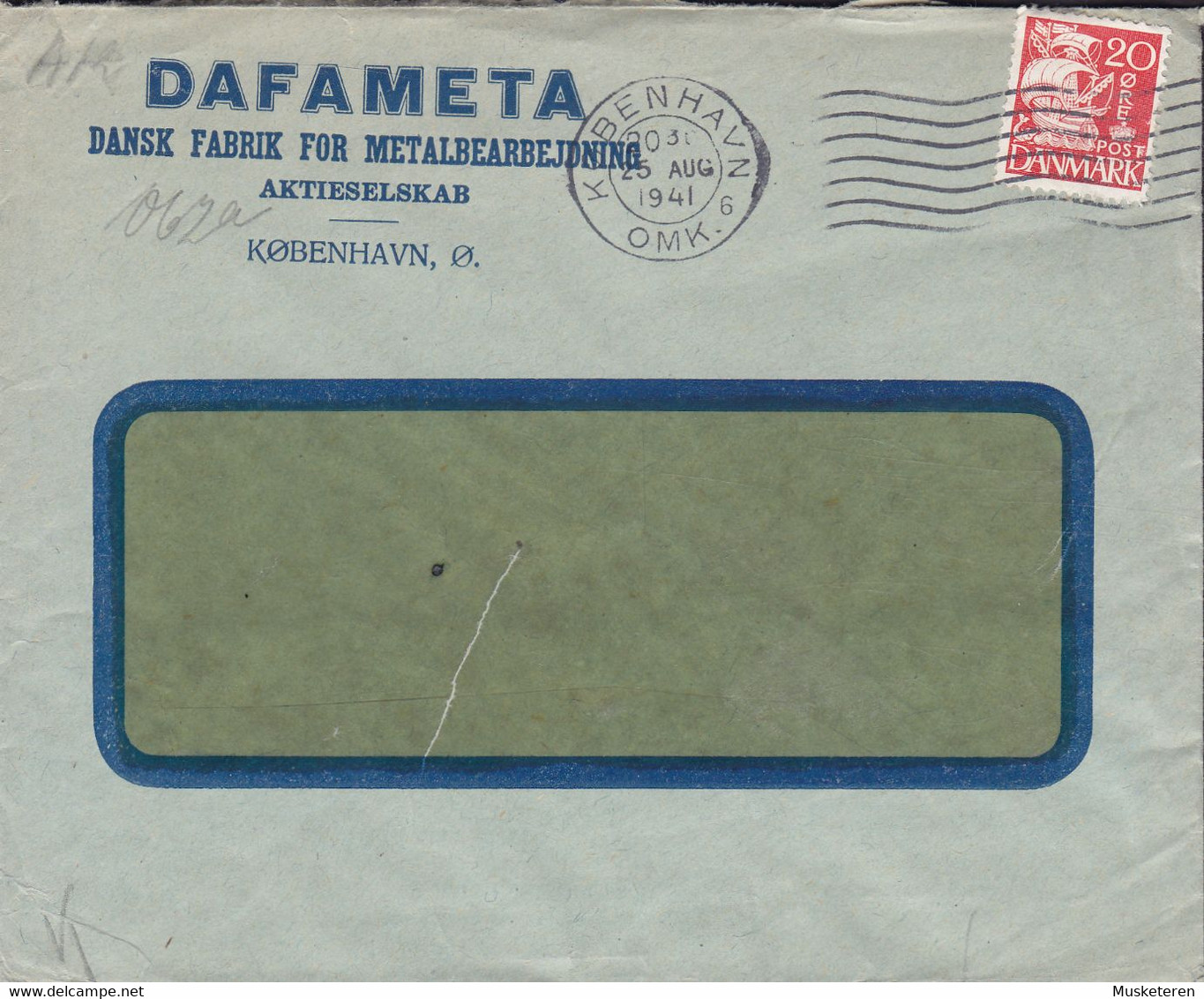 Denmark DAFAMETA, KØBENHAVN 1941 Cover Brief P & T KONTROLERET Censor Zensur Label Karavelle Stamp - Abarten Und Kuriositäten