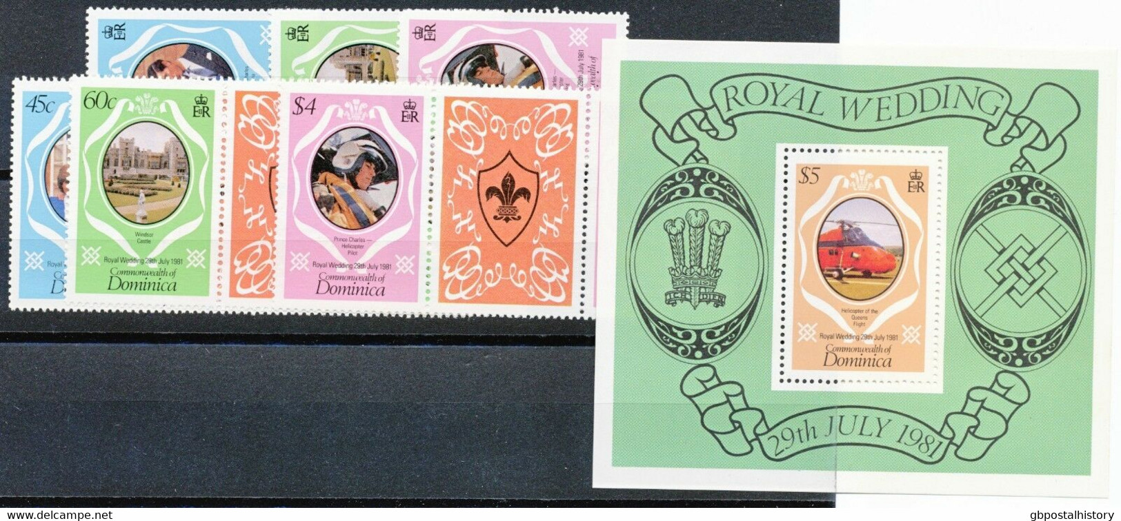 DOMINICA ROYAL WEDDING CHARLES & DIANA Superb U/M Set + Gutterpair-set + MS - Dominique (1978-...)