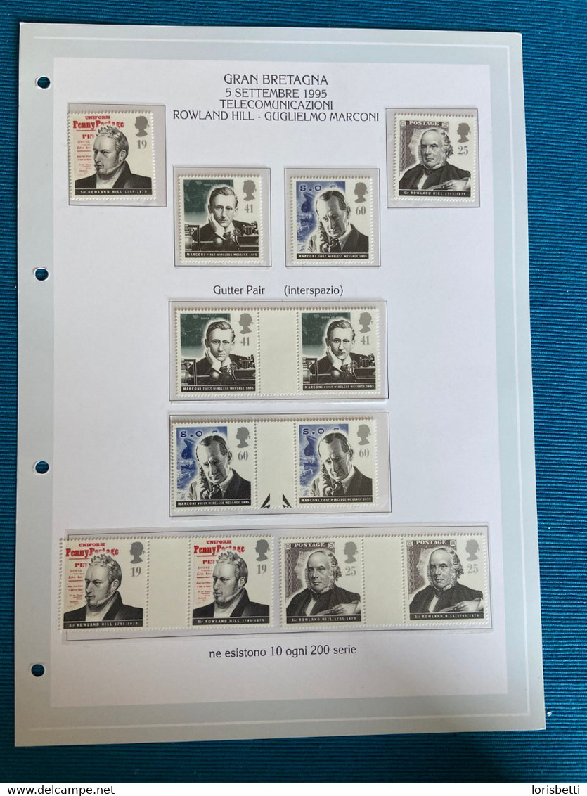 2 Serie Francobolli  Tematica Marconi Anno 1995 Gran Bretania - Francobolli Personalizzati