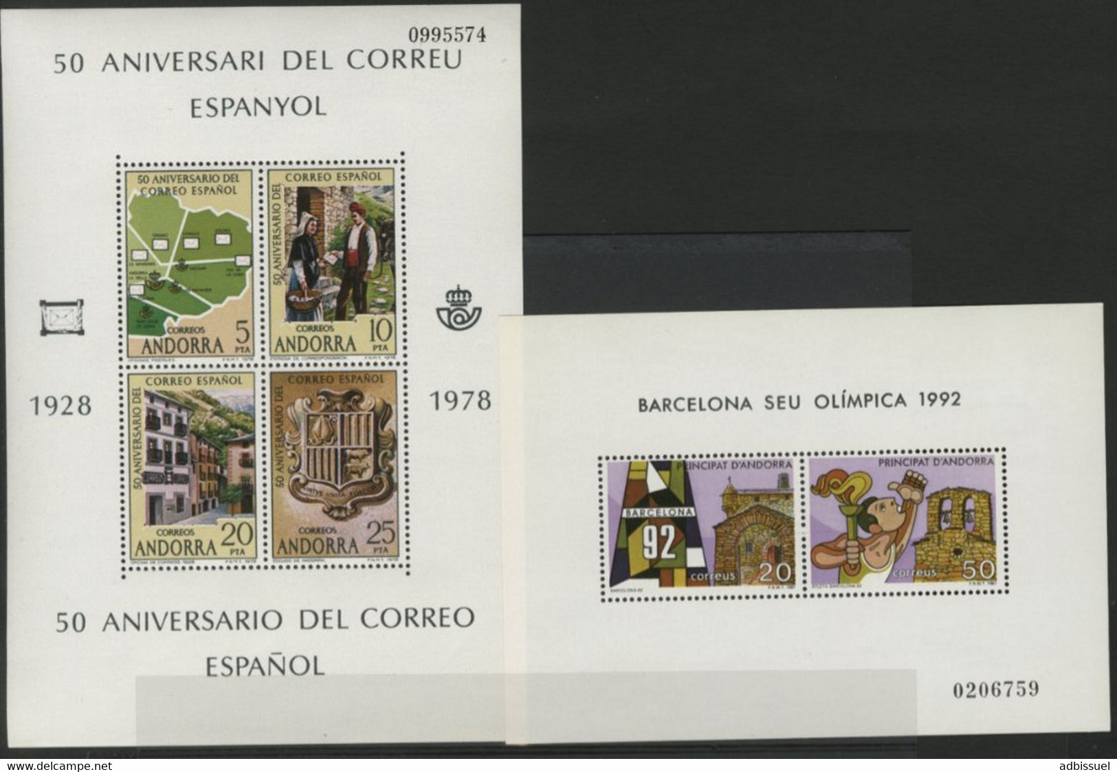 Blocs Feuillets N° 1 + 2 COTE 6.1 € NEUFS ** (MNH). TB. Barcelona Seu Olimpica 1992 / Aniversari Del Correu Esapnyol - Nuevos