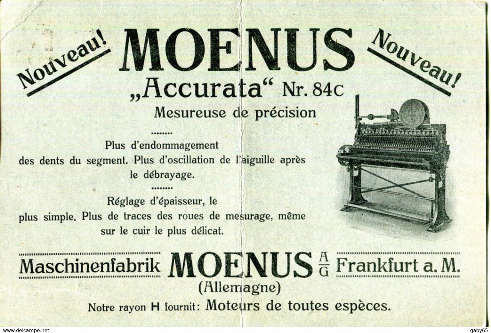 ALLEMAGNE.FRANKFURT.IMPRIME PUB.MASCHINENFABRIK MOENUS A.G.POUR LA MESUREUSE DE PRECISION " ACCURATA " - Sin Clasificación