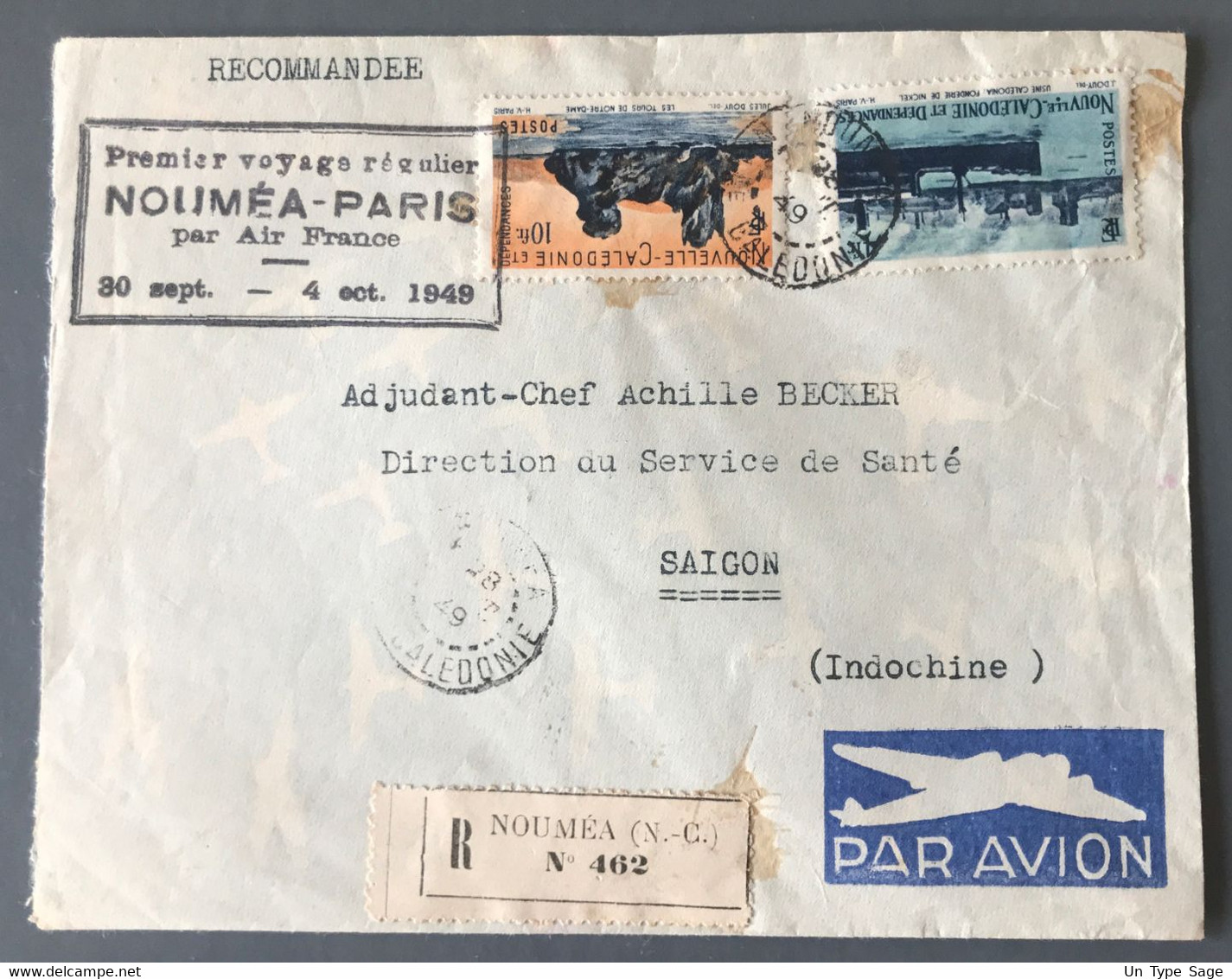 Nouvelle Calédonie - 1er Voyage Régulier NOUMEA-PARIS (Air France) 28.9.1949 - (B3576) - Covers & Documents