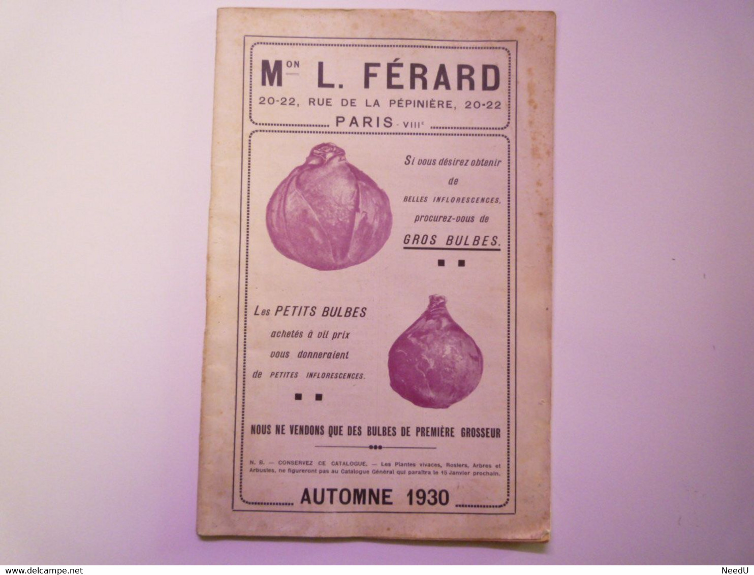 GP 2021 - 65  CATALOGUE 1930  Maison L. FERARD  Oignons à Fleurs  -  Plantes Vivaces  -  Rosiers...   XXX - Unclassified