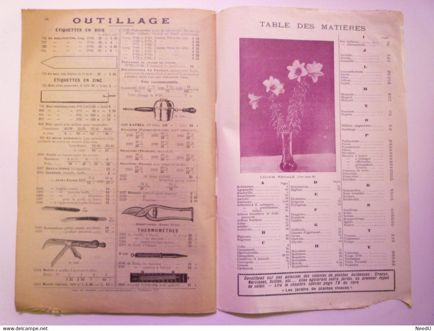 GP 2021 - 65  CATALOGUE 1930  Maison L. FERARD  Oignons à fleurs  -  Plantes vivaces  -  Rosiers...   XXX