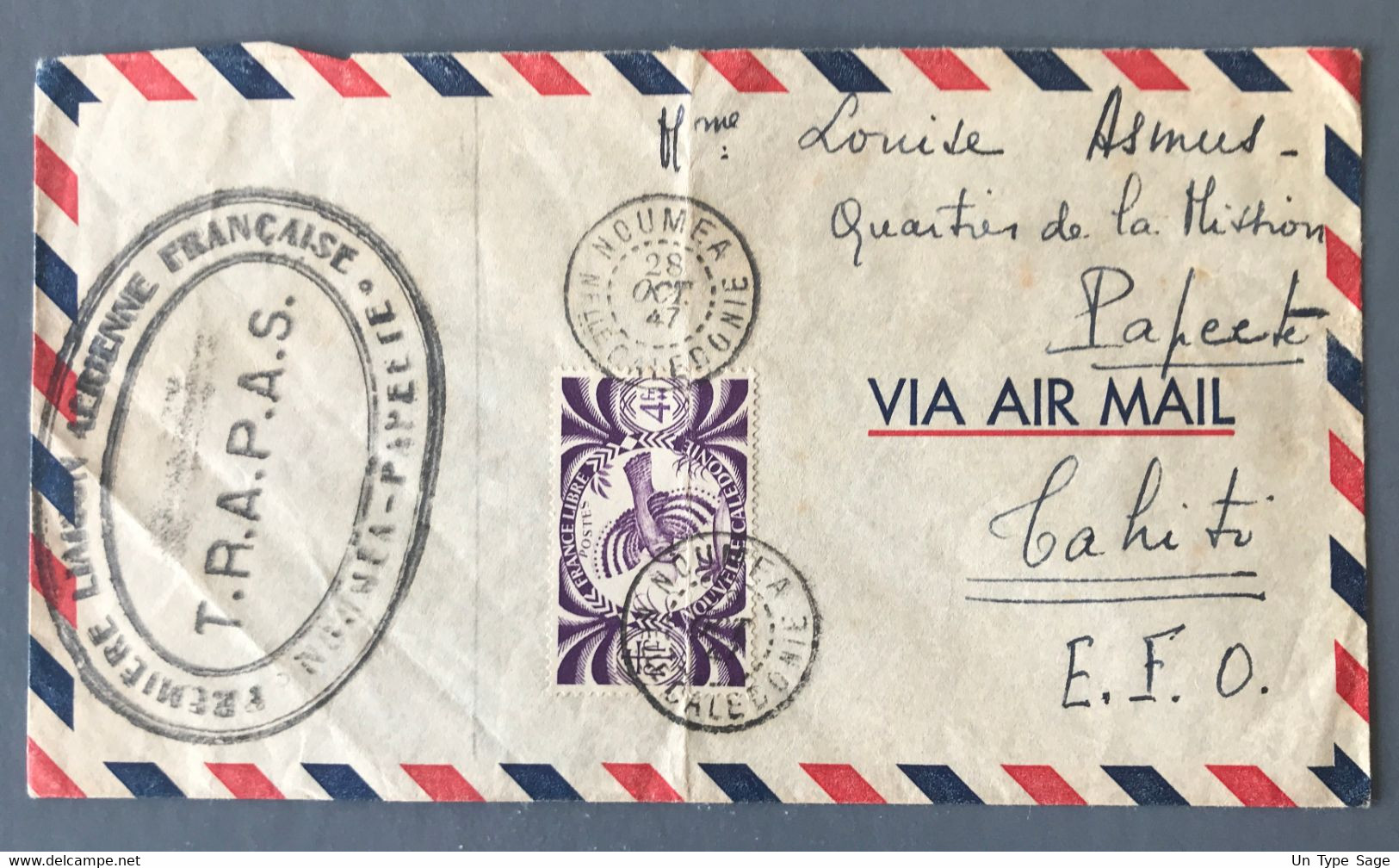 Nouvelle Calédonie - 1ere Liaison Aérienne NOUMEA-PAPEETE, (T.R.A.P.A.S.) 28.10.1947 - (B3576) - Cartas & Documentos