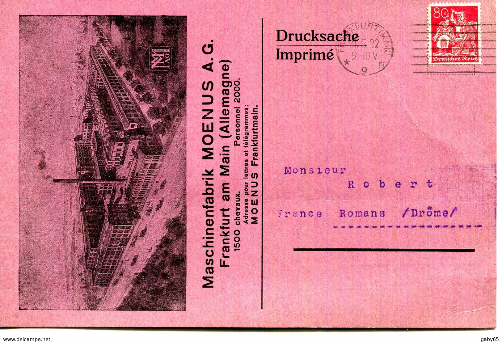 IMPRIME.ALLEMAGNE.FRANKFURT.MASCHINENFABRIK MOENUS A.G.PUB.POUR LA MACHINE A REFENDRE A COUTEAU. - Sin Clasificación