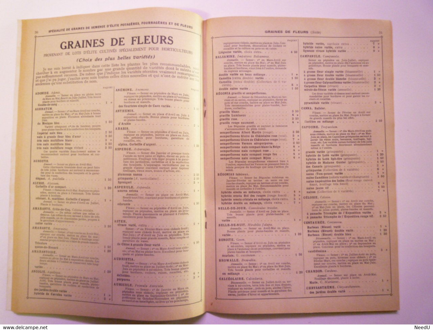 GP 2021 - 71  CATALOGUE 1933  H. CHOUVET  Graines Potagères  -  Fleurs  -  Arbustes...   XXX - Unclassified