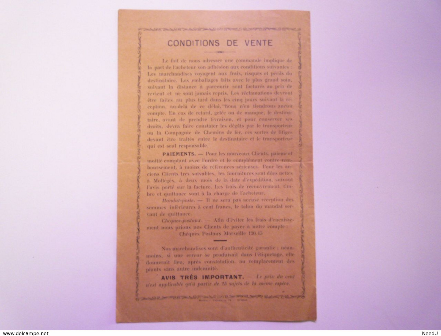 GP 2021 - 74  Deux Brochures 2 Volets De Pépinières  1926 - 1927  (Molèges 13 Et Villefranche-en-Beaujolais 69)   XXX - Zonder Classificatie