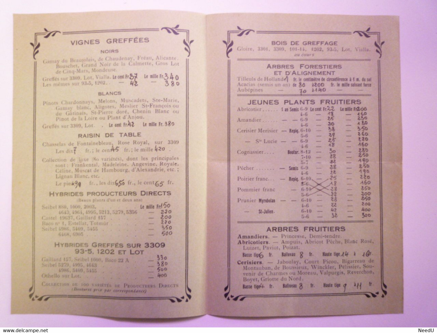 GP 2021 - 74  Deux Brochures 2 Volets De Pépinières  1926 - 1927  (Molèges 13 Et Villefranche-en-Beaujolais 69)   XXX - Zonder Classificatie