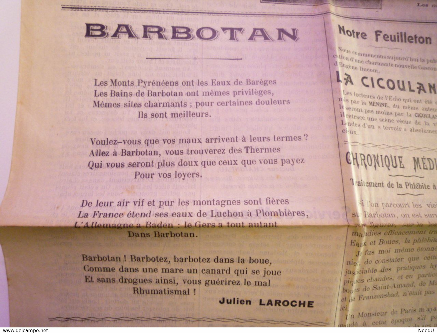 GP 2021 - 82  Journal  "L'ECHO De Barbotan-les-Bains Et De L'ARMAGNAC"  1906  (4 Pages)   XXX - Ohne Zuordnung