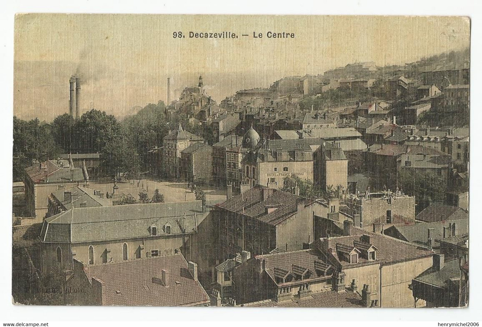 12 Aveyron Decazeville Le Centre Cheminées En  Fumée Carte Toilée - Decazeville