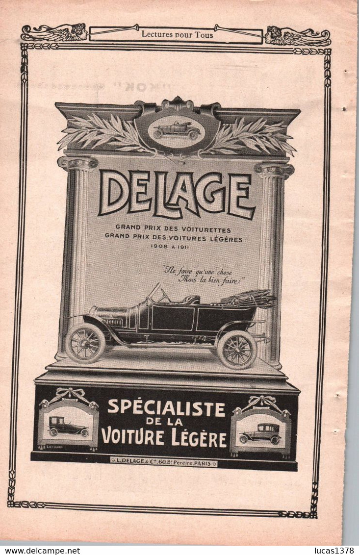 PUB PATHE FRERES  Le Cinema Chez Soi KOK  14 Rue Favart Paris + PUB VOITURE DELAGE - Pubblicitari