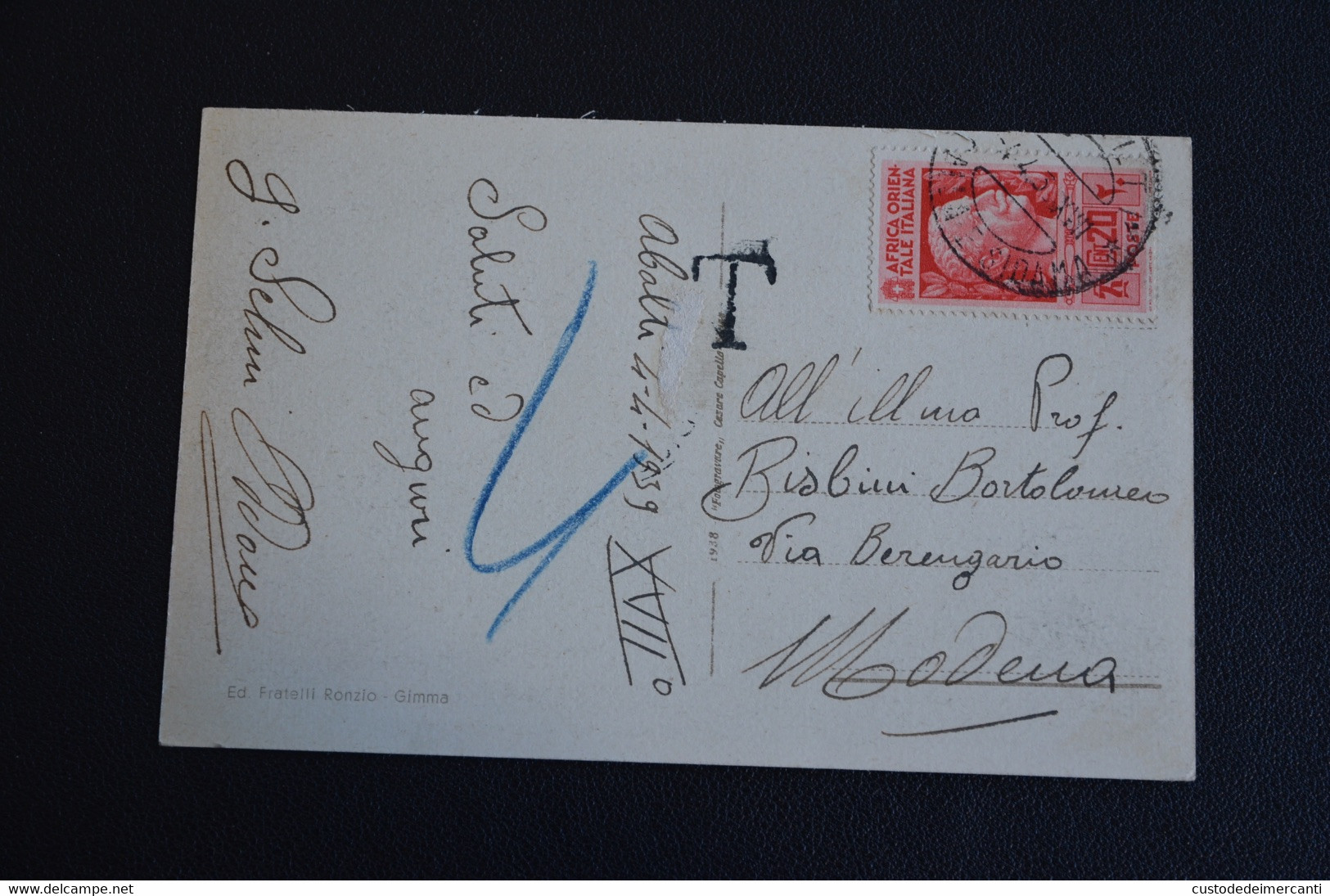 CARTOLINA MILITARE COLONIA ERITREA TRIPOLI GIMMA INGRESSO PALAZZO GOVERNATORE VG 1939 - Altre Guerre