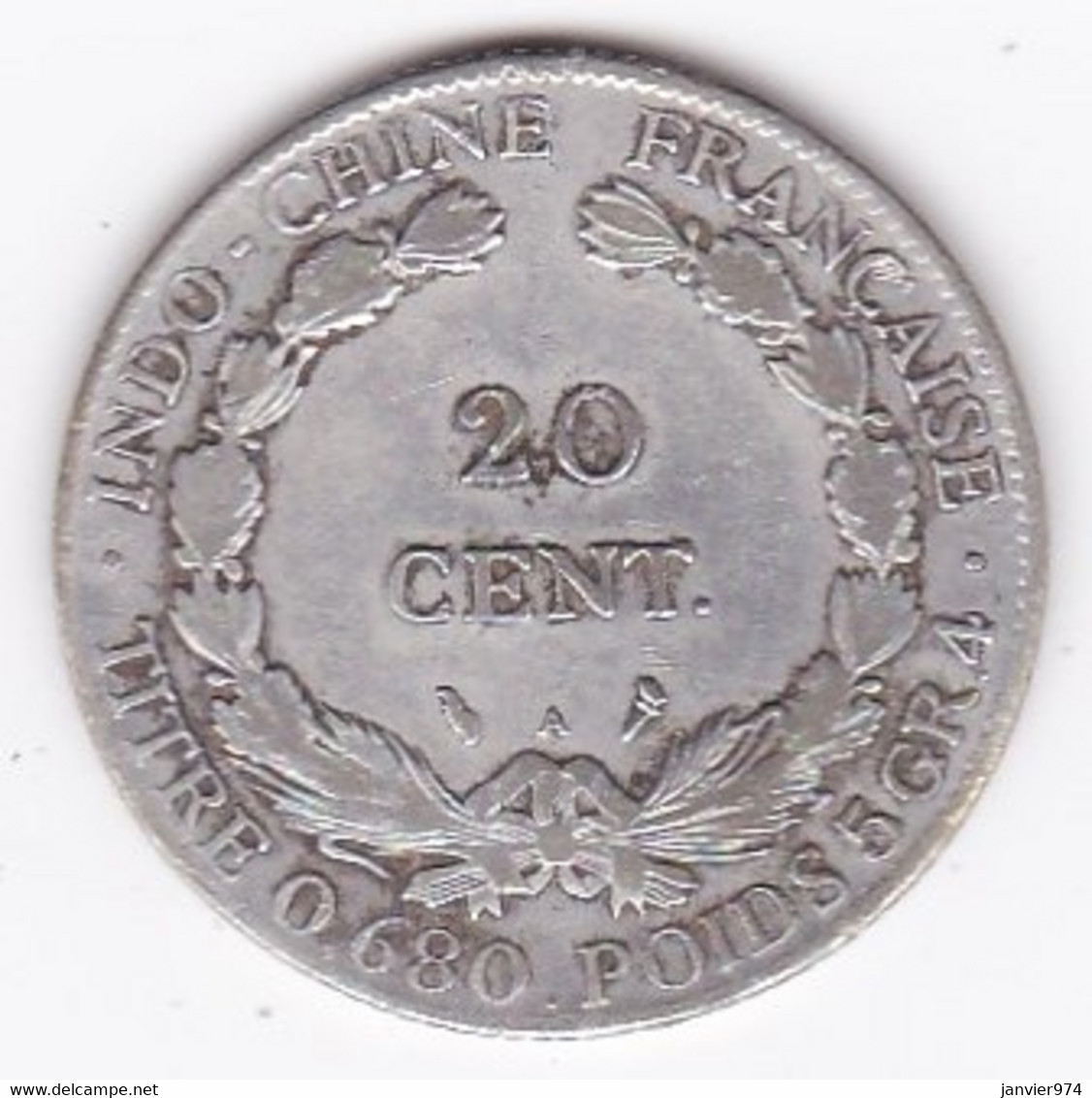 Indochine Française. 20 Cent 1923 . En Argent - Französisch-Indochina