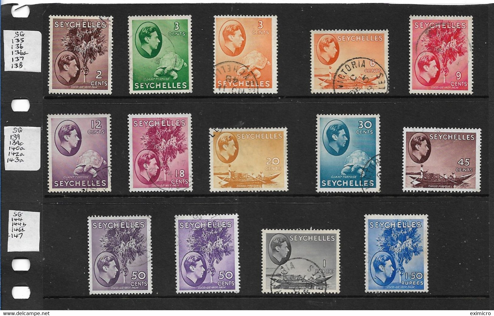 SEYCHELLES 1938 - 1949 VALUES TO 1R 50 BETWEEN SG 135 AND SG 147 FINE USED Cat £40 - Seychellen (...-1976)