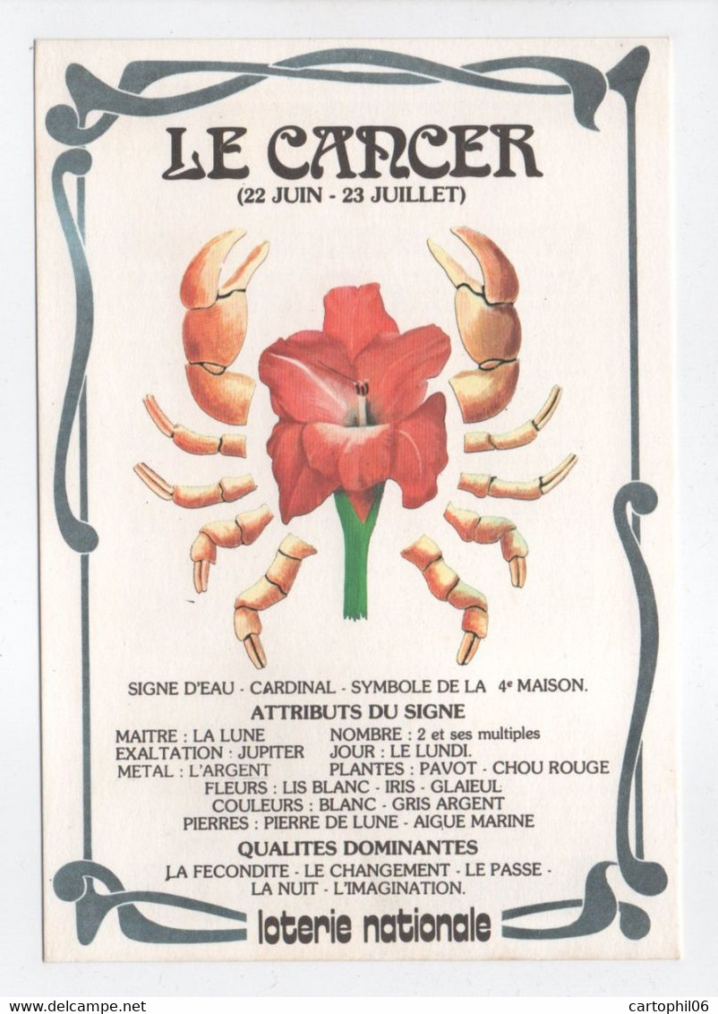 - CPM ASTROLOGIE - LE CANCER - Loterie Nationale - Editions RECOUPE - - Astrologie