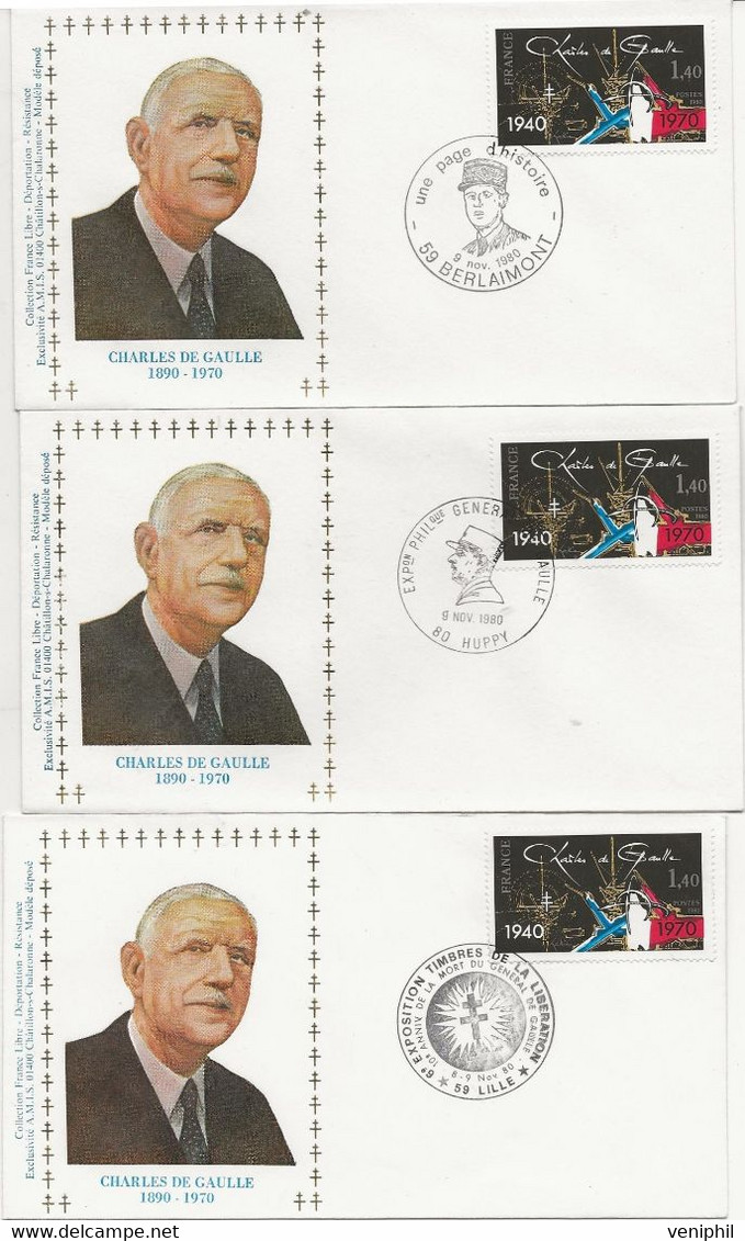 LOT DE 7 LETTRES FDC DIVERSES GENERAL DE GAULLE -OBLITERATIONS ILLUSTREES  ANNEE 1971 -1980 - De Gaulle (General)