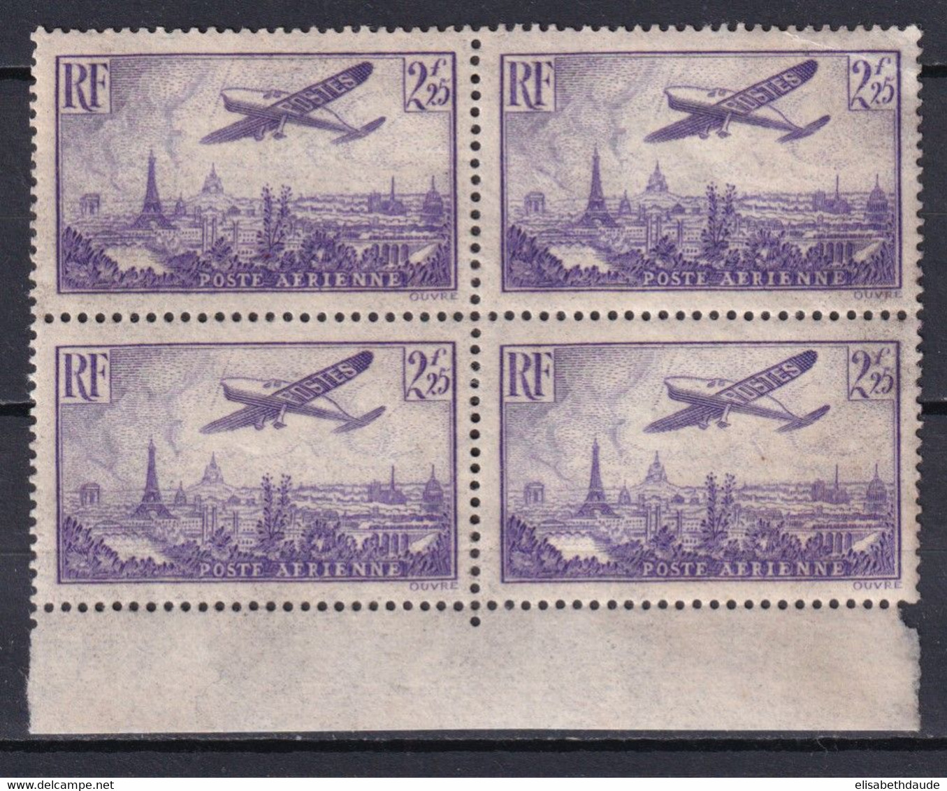 1936 - POSTE AERIENNE - YVERT N° 10 BLOC De 4 ** / * GOMME ALTEREE....PAPIER HUILEUX - 1927-1959 Mint/hinged