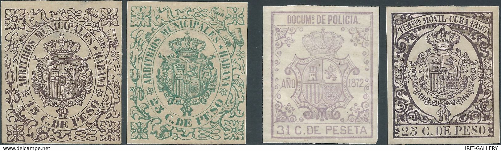 ESPAÑA-Spagna -Spain,Cuba 1872-1896 Revenue Stamps, MUNICIPALES HABANA-DOCUM. DE POLICIA-MOVIL CUBA,Track Of Hinged ,Gum - Segnatasse