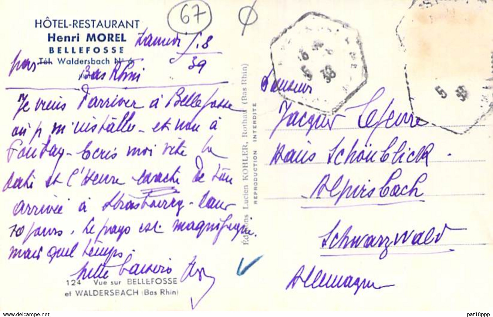 67 - Vue Sur BELLEFOSSE Et WALDERSBACH - CPSM Photo ( Hotel Restaurant MOREL ) Village (150 H) N/B PF - 1938 - Other & Unclassified