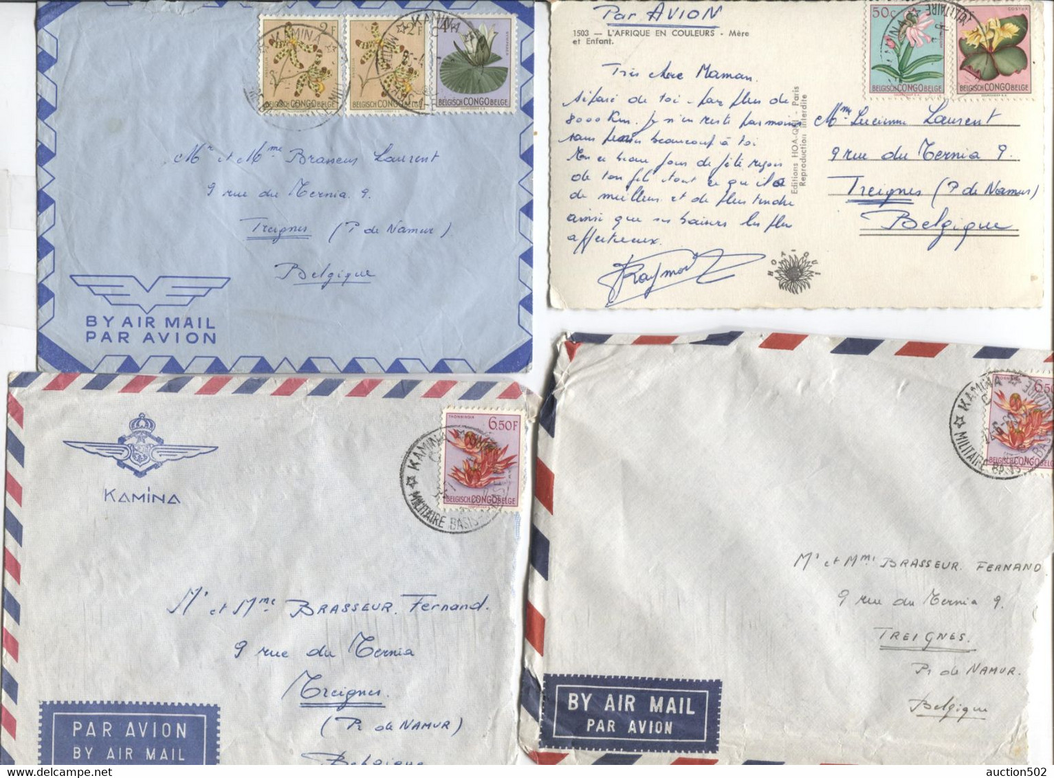 933PR/ Congo 8 Lettres Fleurs Avion > Belgique - Storia Postale