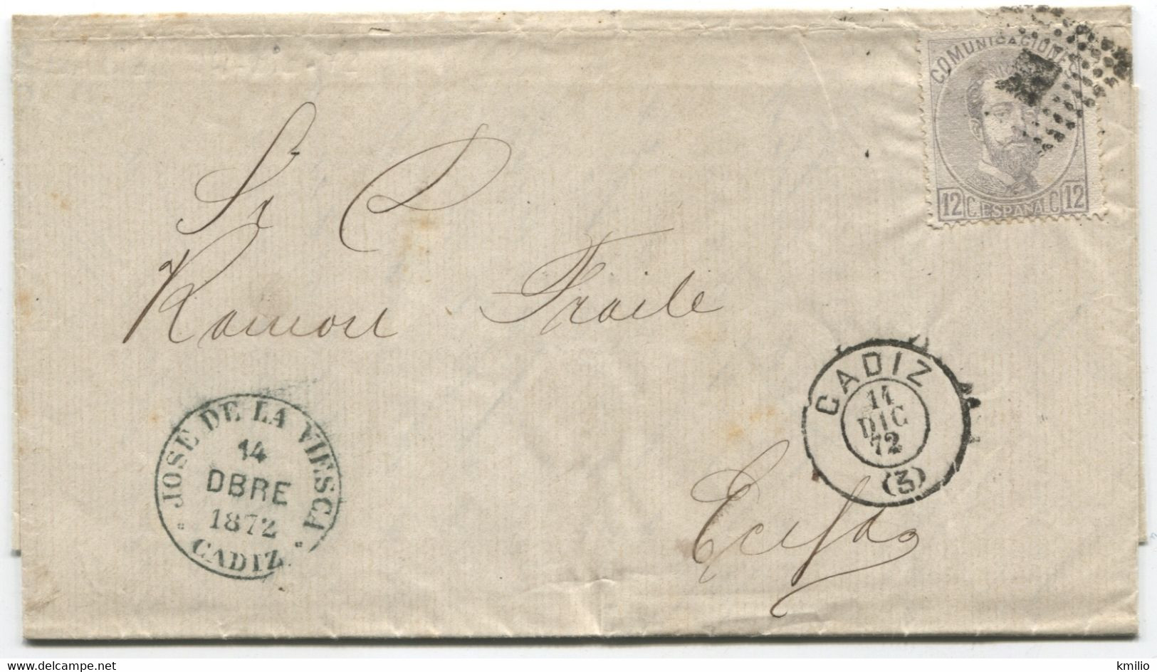 1872. Sobrescrito De Cádiz A Écija, Con Llegada - Lettres & Documents
