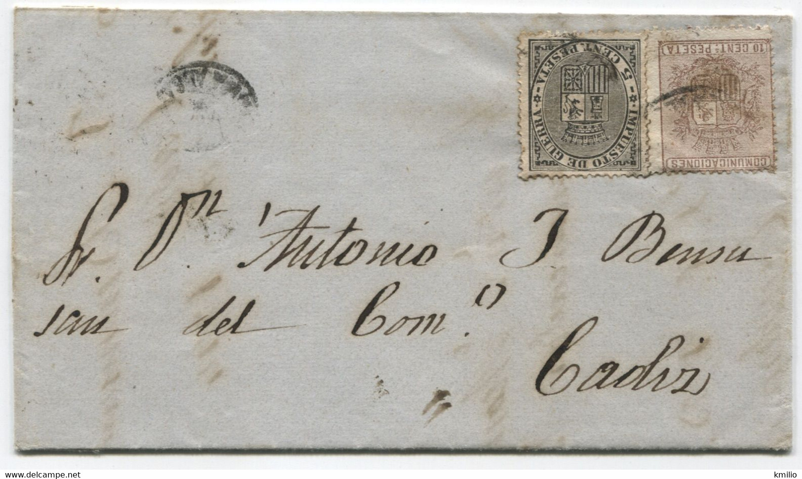 1874. Sobrescrito De Cervera De Río Alhama A Cádiz, Con Llegada - Brieven En Documenten