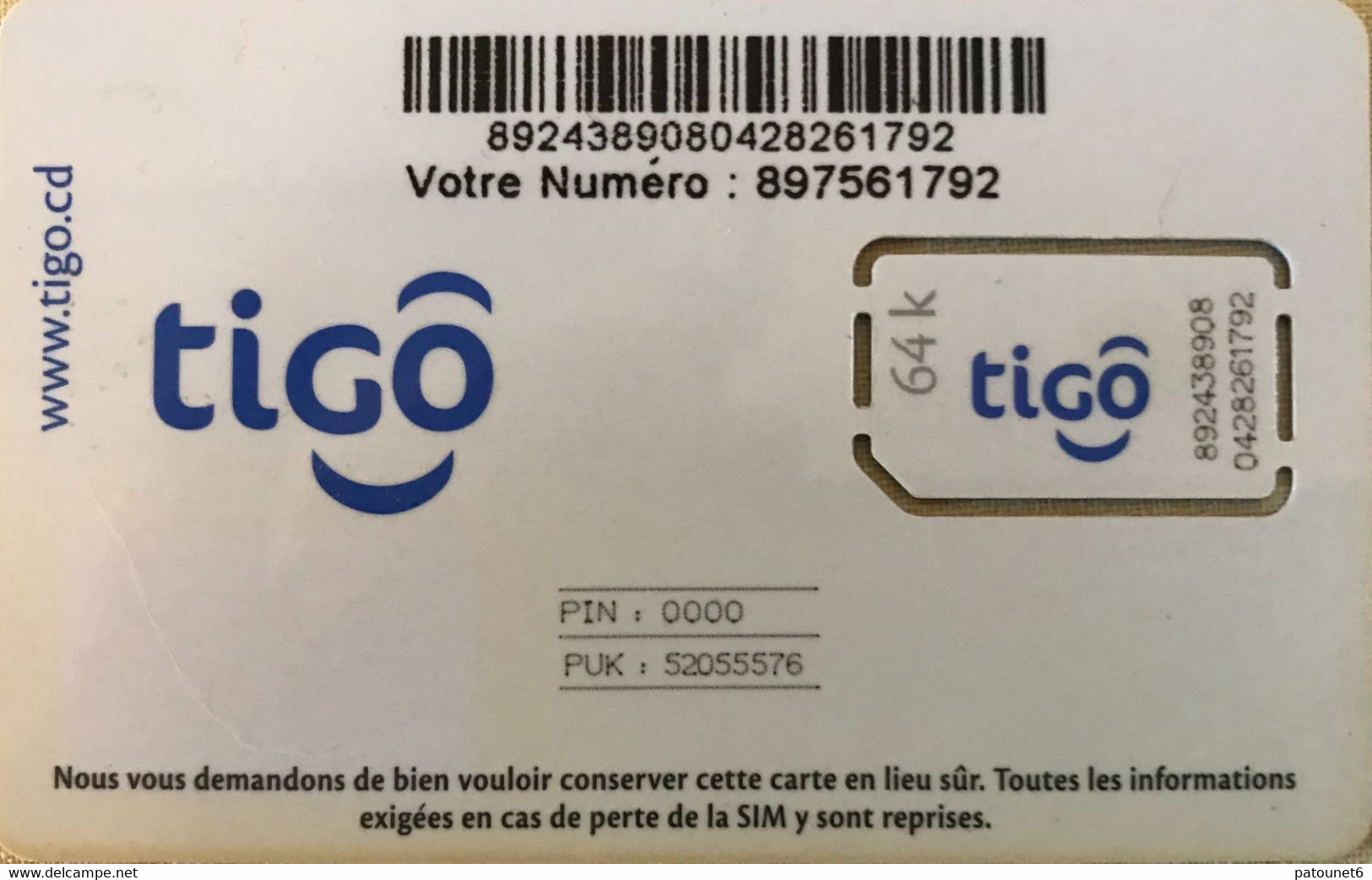 CONGO  -  Carte GSM With Chip  -  Tigo  - 64 K - Kongo