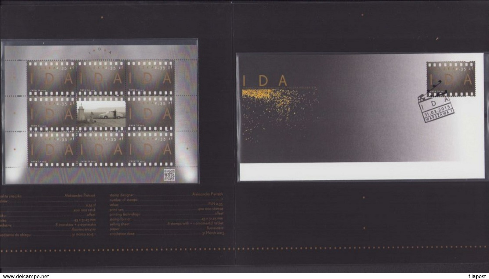 Poland 2015 Mi 4757 Movie IDA / Oscar Award 2015 / Souvenir Booklet With FDC And Mini Sheet MNH** FV - Postzegelboekjes