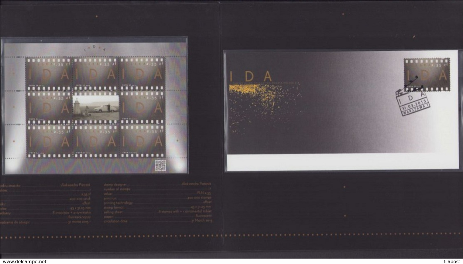 Poland 2015 Mi 4757 Movie IDA / Oscar Award 2015 / Souvenir Booklet With FDC And Mini Sheet MNH** FV - Booklets